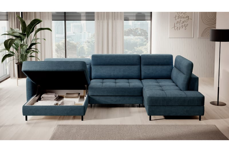 Berrto Sofa med Divan og Sjeselong 5-seters - Blå - Møbler - Sofaer - U-sofa