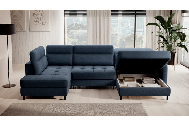 Berrto Sofa med Divan og Sjeselong 5-seters - Blå - Møbler - Sofaer - U-sofa