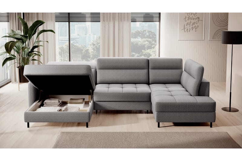 Berrto Sofa med Divan og Sjeselong 5-seters - Lysgrå - Møbler - Sofaer - U-sofa