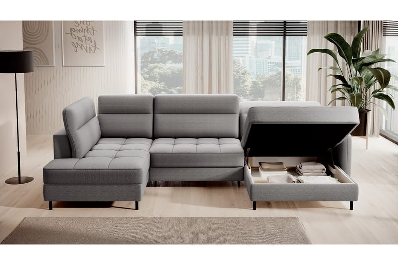 Berrto Sofa med Divan og Sjeselong 5-seters - Lysgrå - Møbler - Sofaer - U-sofa