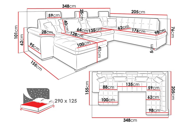 Borgstena Sofa med Sjeselong og Hjørne 4-seter - Beige/Brun - Møbler - Sofaer - U-sofa