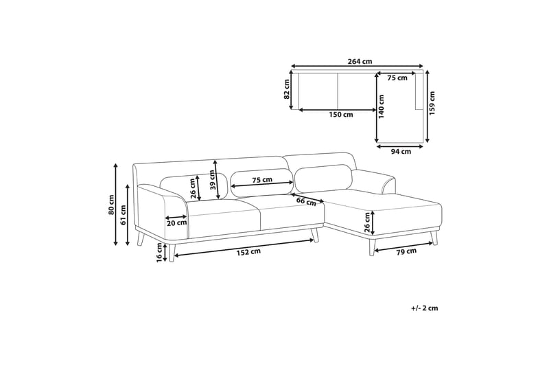 Bree Hjørnesofa 3-seter - Beige/Lyst tre - Møbler - Sofaer - Hjørnesofa