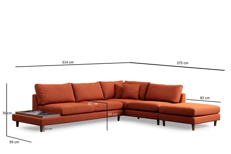 Brigid 4-seters Sofa med Divan - Oransje - Møbler - Sofaer - Sofa med sjeselong