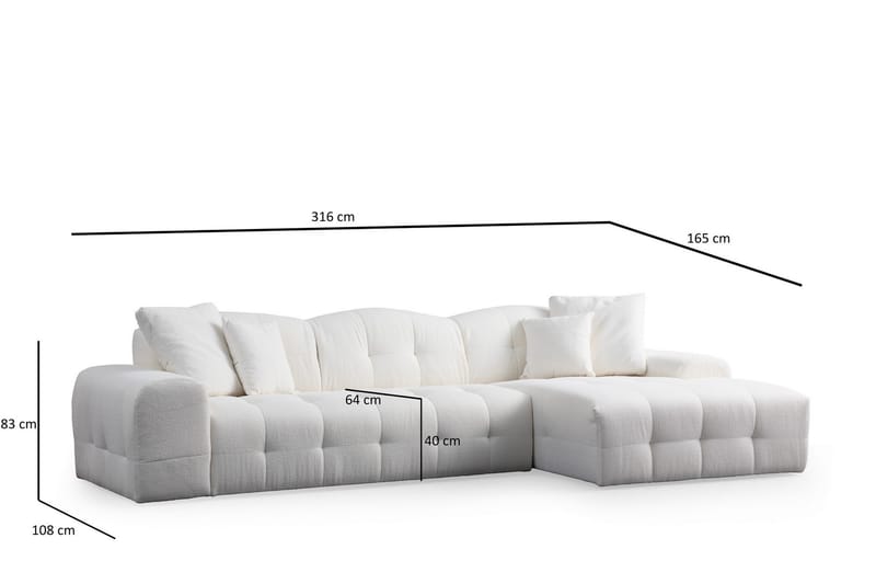 Buddy 4-seters Sofa med Divan - Hvit - Møbler - Sofaer - Sofa med sjeselong