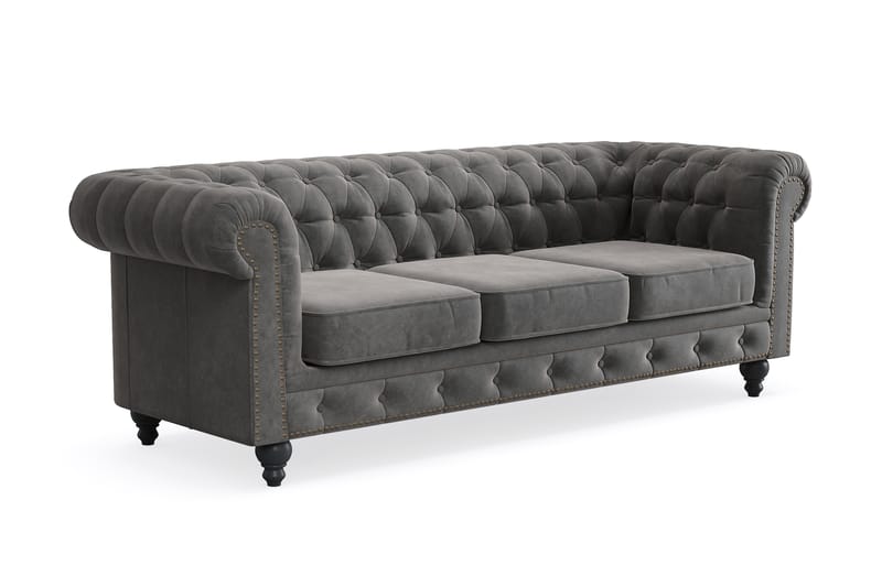 Chesterfield Deluxe 3-seters Sofa - Mørkegrå - Møbler - Sofaer - Sofa 3 seter