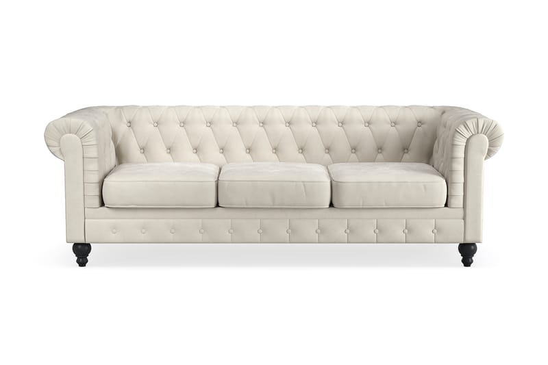 Chesterfield Luksus 3-seters Fløyelsofa 225 cm bred - Beige / Hvit / Lys - Møbler - Sofaer - Chesterfield sofaer