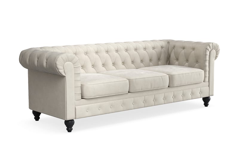 Chesterfield Luksus 3-seters Fløyelsofa 225 cm bred - Beige / Hvit / Lys - Møbler - Sofaer - Chesterfield sofaer