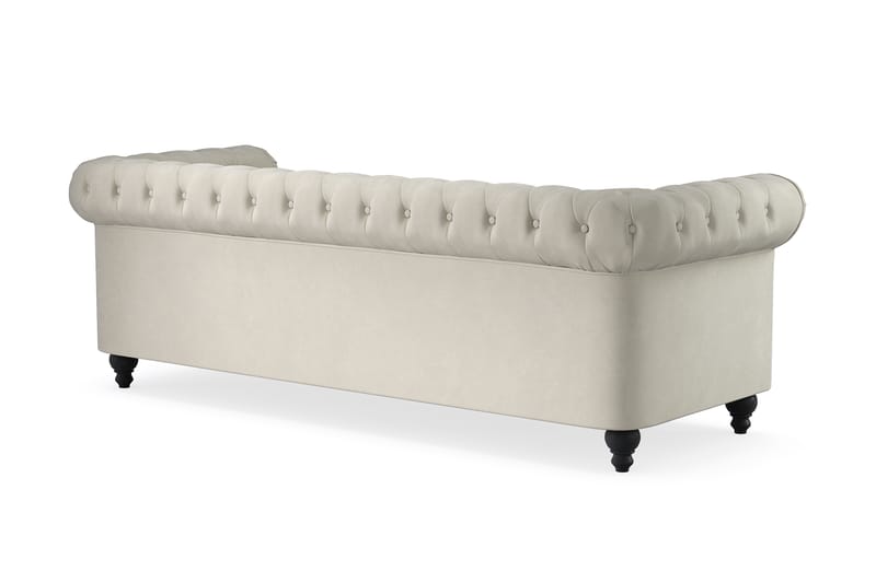 Chesterfield Luksus 3-seters Fløyelsofa 225 cm bred - Beige / Hvit / Lys - Møbler - Sofaer - Chesterfield sofaer