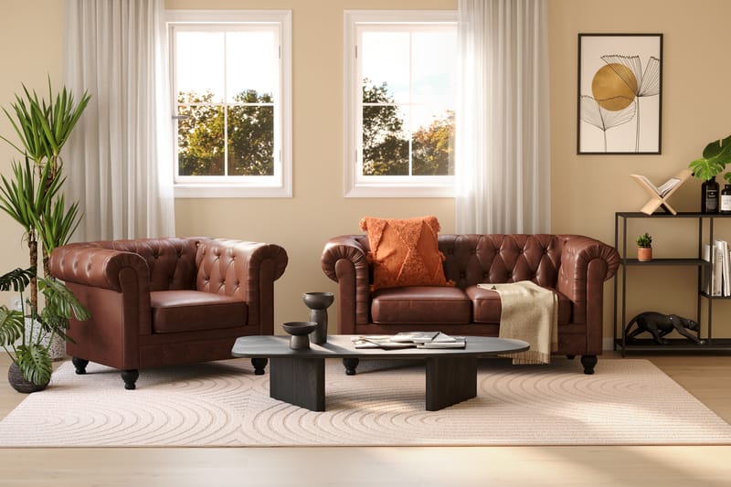 Chesterfield Lyx 2-seter Sofa - Mørk brun PU - Møbler - Sofaer - 2 seter sofa