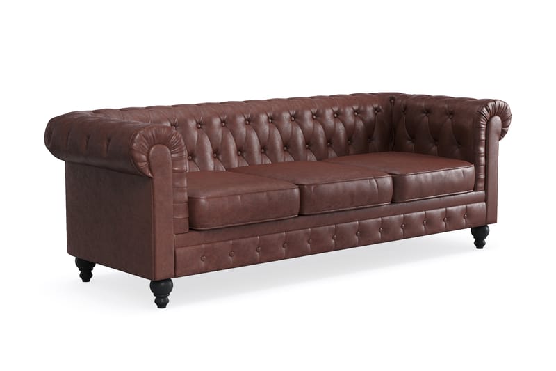 Chesterfield Lyx 3-seter Sofa - Mørk brun PU - Møbler - Sofaer - Chesterfield sofaer