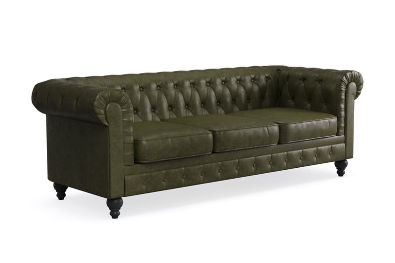 Chesterfield Lyx 3-seter Sofa - Mørkegrønn PU - Møbler - Sofaer - Chesterfield sofaer