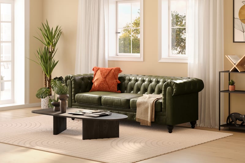 Chesterfield Lyx 3-seter Sofa - Mørkegrønn PU - Møbler - Sofaer - Chesterfield sofaer