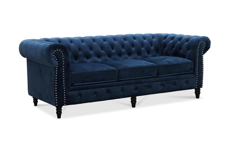 Chesterfield Deluxe Fløyelssofa 3-seter - Blå - Møbler - Sofaer - Chesterfield sofaer