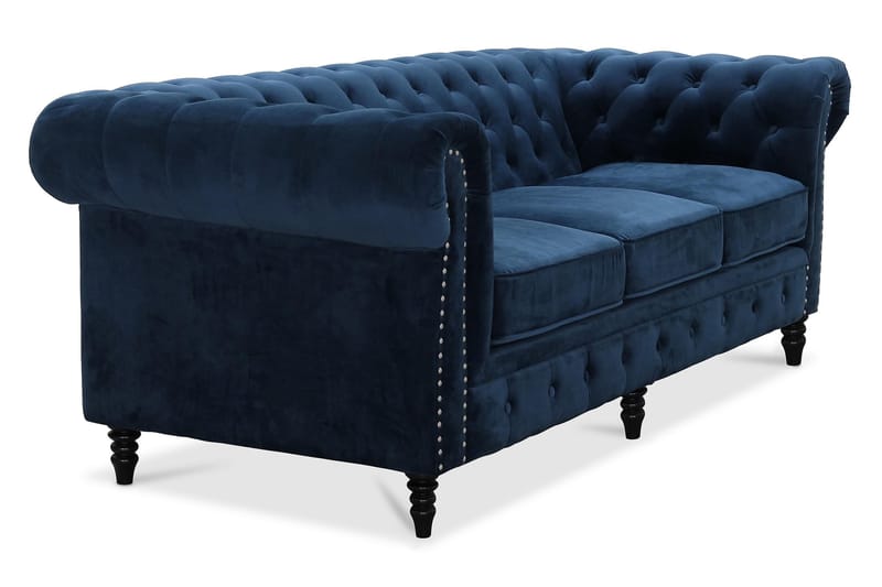 Chesterfield Deluxe Fløyelssofa 3-seter - Blå - Møbler - Sofaer - Chesterfield sofaer