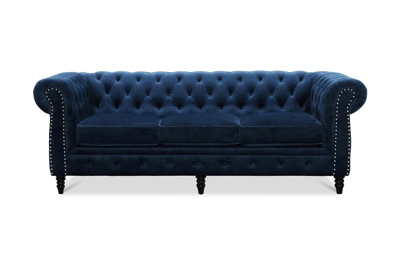 Chesterfield Deluxe Fløyelssofa 3-seter - Blå - Møbler - Sofaer - Chesterfield sofaer