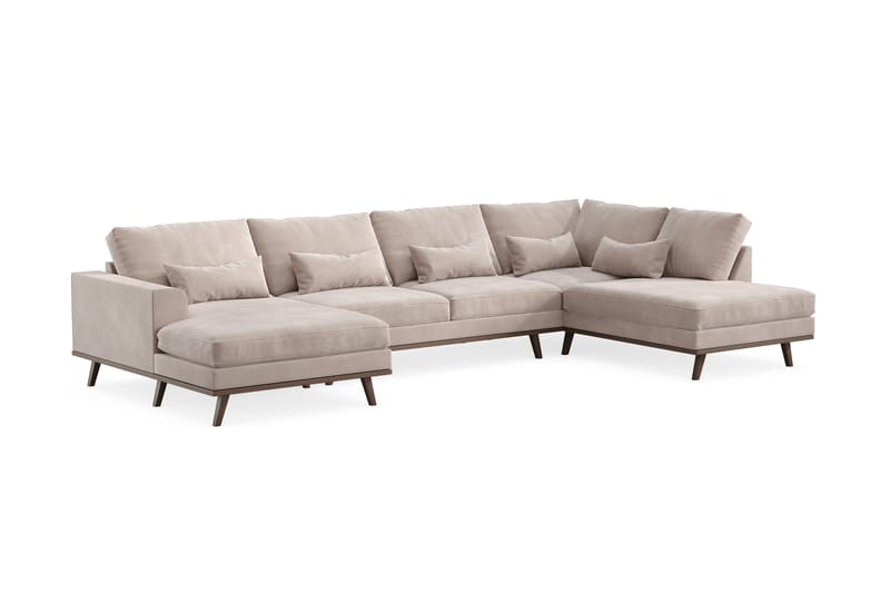 Copenhagen Stor U Sofa Fløyel med Divan og Sjeselong Høyre - Beige - Møbler - Sofaer - U-sofa