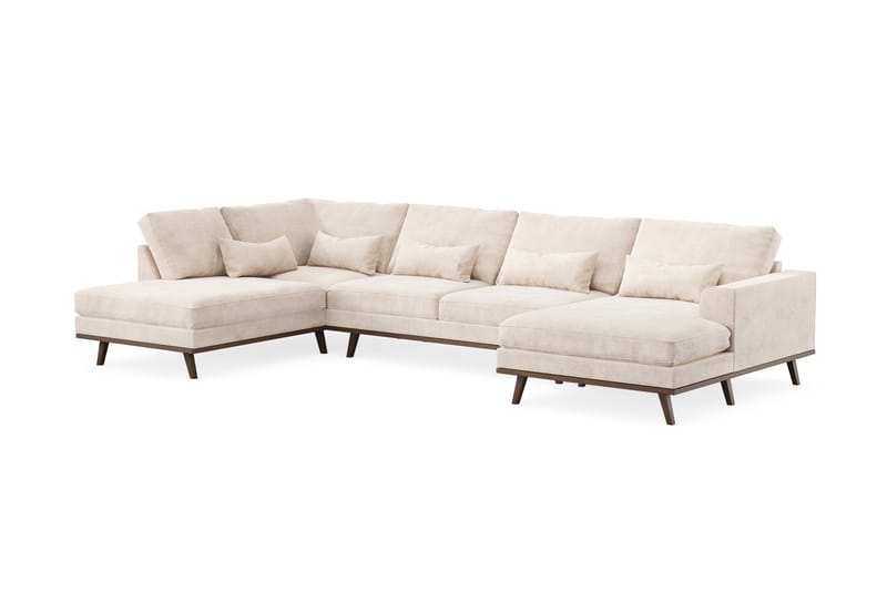 Copenhagen Stor U Sofa Fløyel med Divan og Sjeselong Venstre - Beige - Møbler - Sofaer - U-sofa