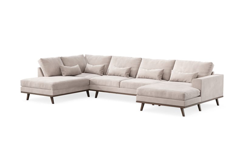 Copenhagen Stor U Sofa Fløyel med Divan og Sjeselong Venstre - Beige - Møbler - Sofaer - U-sofa