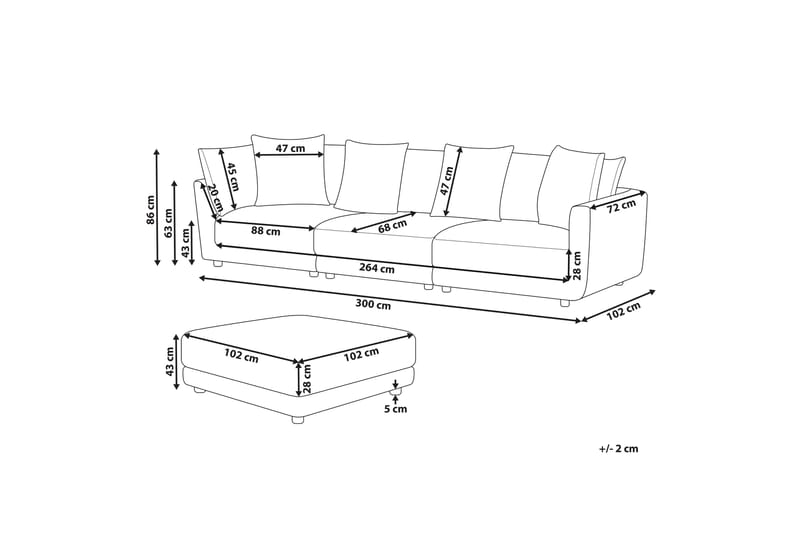 Delisha Sofa 3-seter - Beige/Svart - Møbler - Sofaer - Sofa 3 seter