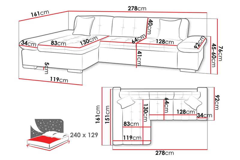 Djerra Sofa med Divan 3-seter - Blå/Grå - Møbler - Sofaer - Sofa med sjeselong