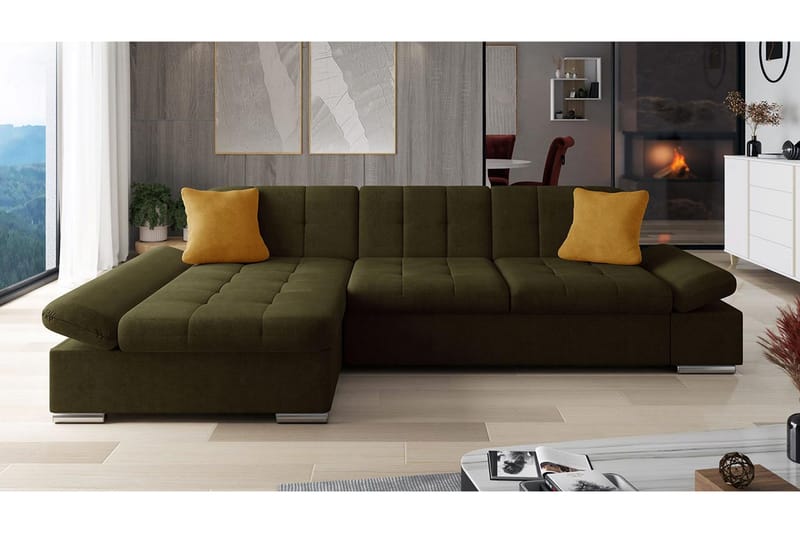 Djerra Sofa med Divan 3-seter - Brun/Gul - Møbler - Sofaer - Sofa med sjeselong