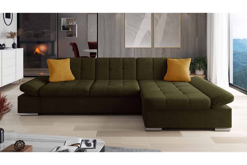 Djerra Sofa med Divan 3-seter - Brun/Gul - Møbler - Sofaer - Sofa med sjeselong