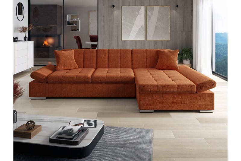 Djerra Sofa med Divan 3-seter - Oransje - Møbler - Sofaer - Sofa med sjeselong