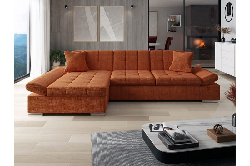 Djerra Sofa med Divan 3-seter - Oransje - Møbler - Sofaer - Sofa med sjeselong