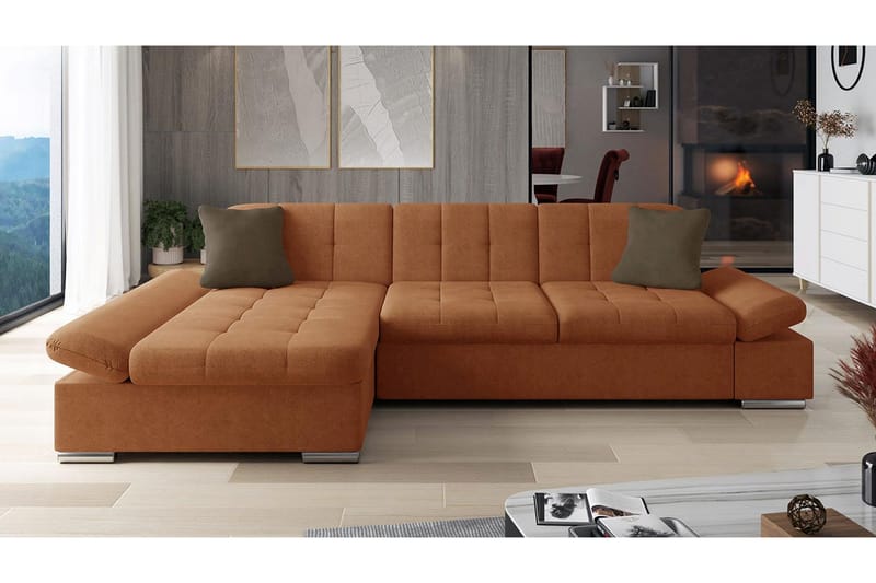 Djerra Sofa med Divan 3-seter - Oransje/Brun - Møbler - Sofaer - Sofa med sjeselong