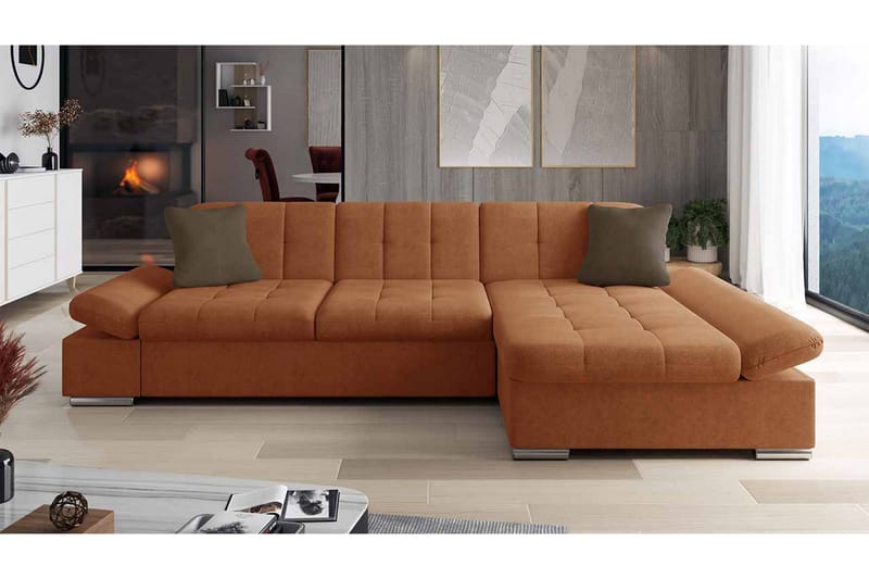 Djerra Sofa med Divan 3-seter - Oransje/Brun - Møbler - Sofaer - Sofa med sjeselong