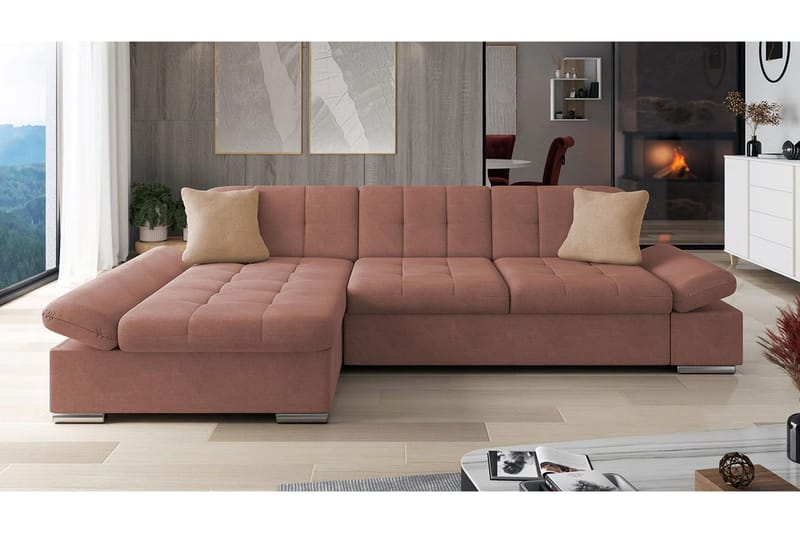 Djerra Sofa med Divan 3-seter - Rosa/Beige - Møbler - Sofaer - Sofa med sjeselong