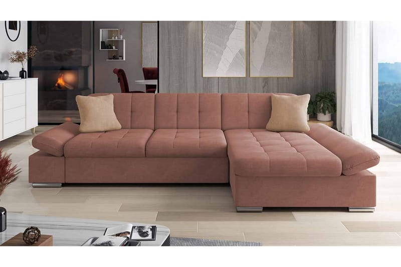 Djerra Sofa med Divan 3-seter - Rosa/Beige - Møbler - Sofaer - Sofa med sjeselong