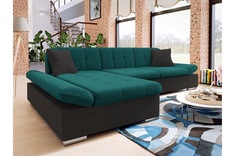 Djerra Sofa med Divan 3-seter - Svart/Grønn - Møbler - Sofaer - Sofa med sjeselong