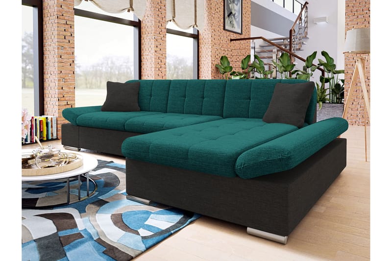 Djerra Sofa med Divan 3-seter - Svart/Grønn - Møbler - Sofaer - Sofa med sjeselong