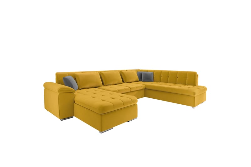 Dynir Sofa med Sjeselong og Divan 4-seter - Gul/Lys grå - Møbler - Sofaer - U-sofa