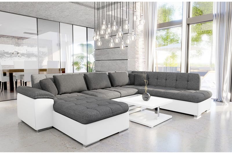 Dynir Sofa med Sjeselong og Divan 4-seter - Hvit/Grå - Møbler - Sofaer - U-sofa