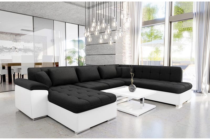 Dynir Sofa med Sjeselong og Divan 4-seter - Hvit/Svart - Møbler - Sofaer - U-sofa