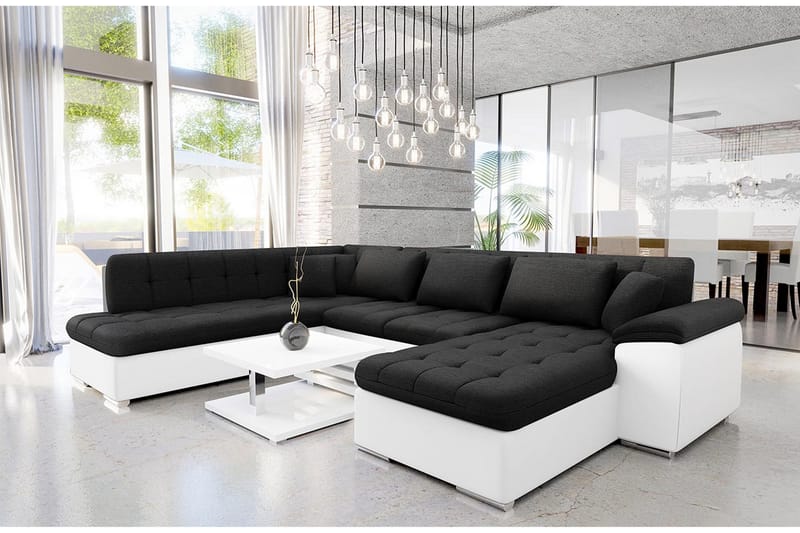 Dynir Sofa med Sjeselong og Divan 4-seter - Hvit/Svart - Møbler - Sofaer - U-sofa