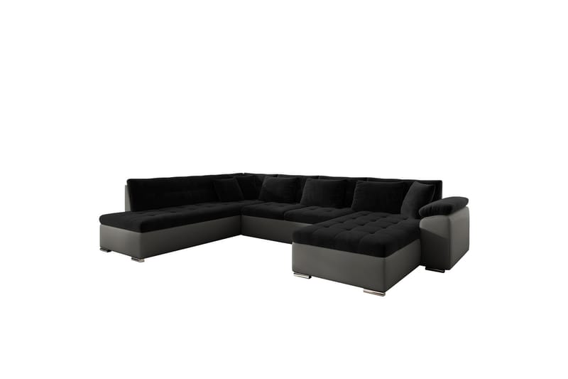 Dynir Sofa med Sjeselong og Divan 4-seter - Svart/Grå - Møbler - Sofaer - U-sofa