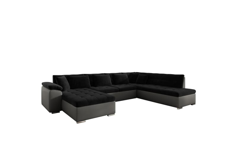 Dynir Sofa med Sjeselong og Divan 4-seter - Svart/Grå - Møbler - Sofaer - U-sofa