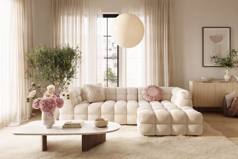 Elise 3-seters Sofa med Sjeselong Høyre - Beige Teddy - Møbler - Sofaer - Hjørnesofa