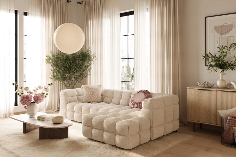 Elise 3-seters Sofa med Sjeselong Høyre - Beige Teddy - Møbler - Sofaer - Hjørnesofa