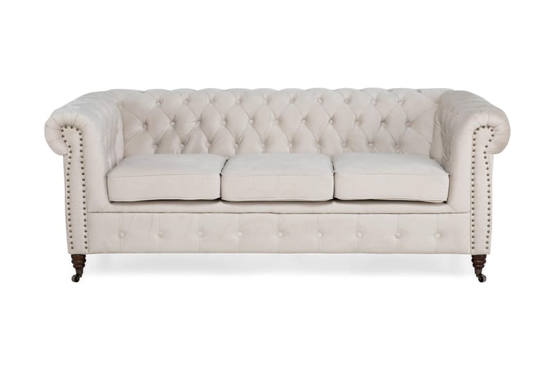 Chesterfield Deluxe Fløyelsofa 3-seters - Beige / Lys - Møbler - Sofaer - Fløyel sofaer