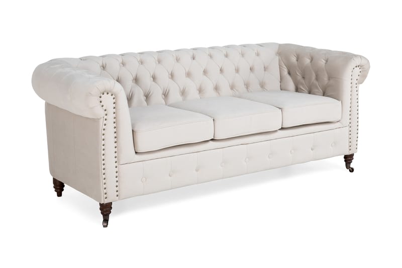 Chesterfield Deluxe Fløyelsofa 3-seters - Beige / Lys - Møbler - Sofaer - Fløyel sofaer