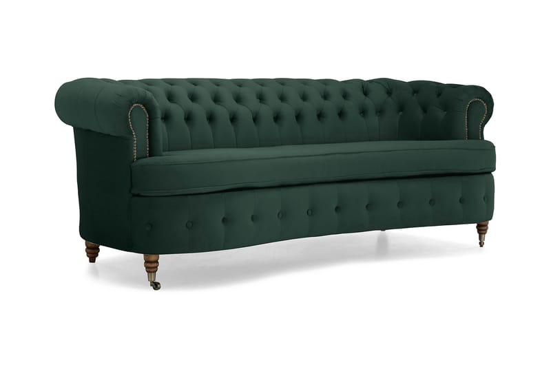 Chesterfield Fløyelssofa 3-seter Buet - Mørkegrønn - Møbler - Sofaer - Fløyel sofaer