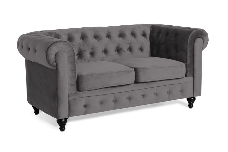 Chesterfield Luksus 2-seters Liten Fløyelsofa 160 cm bred - Mørkgrå / Grå - Møbler - Sofaer - Fløyel sofaer