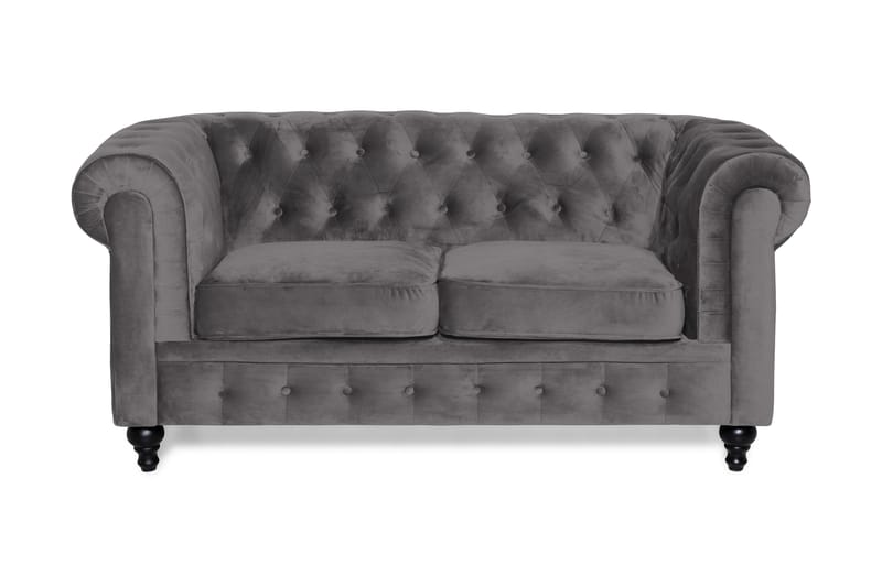 Chesterfield Luksus 2-seters Liten Fløyelsofa 160 cm bred - Mørkgrå / Grå - Møbler - Sofaer - Fløyel sofaer