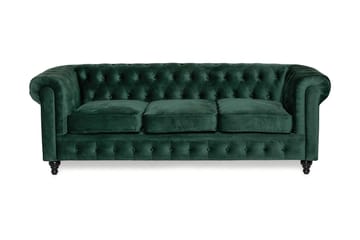 Chesterfield Luksus 3-seters Fløyelsofa 222 cm bred