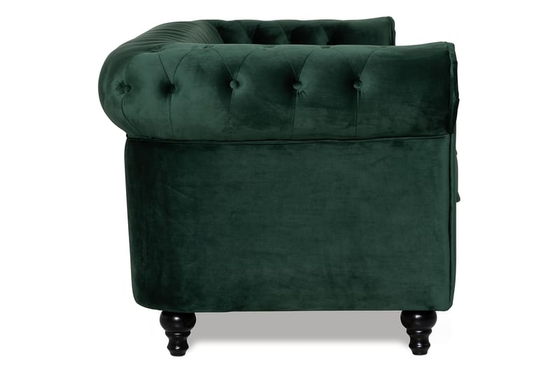 Chesterfield Luksus 3-seters Fløyelsofa 222 cm bred - Mørkegrønn / Grønn - Møbler - Sofaer - Fløyel sofaer