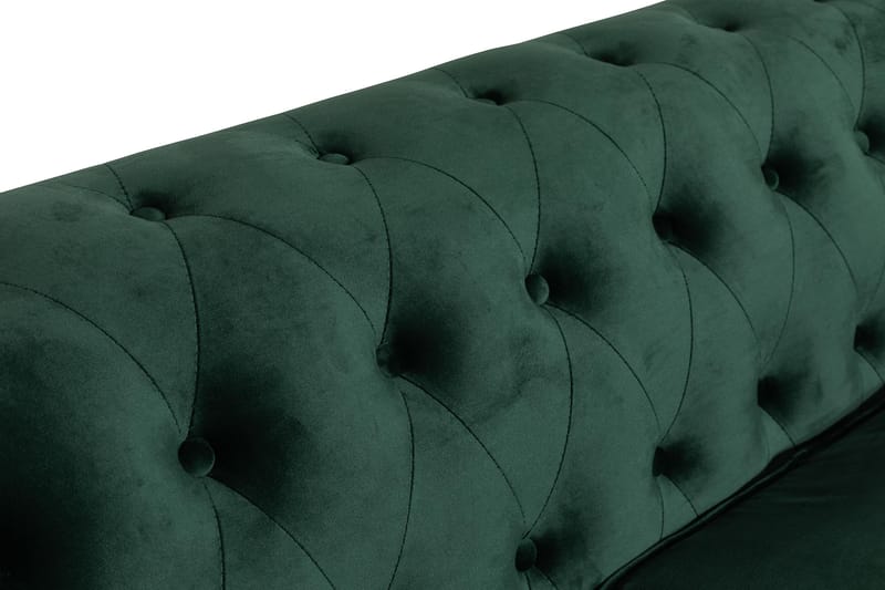 Chesterfield Luksus 3-seters Fløyelsofa 222 cm bred - Mørkegrønn / Grønn - Møbler - Sofaer - Fløyel sofaer